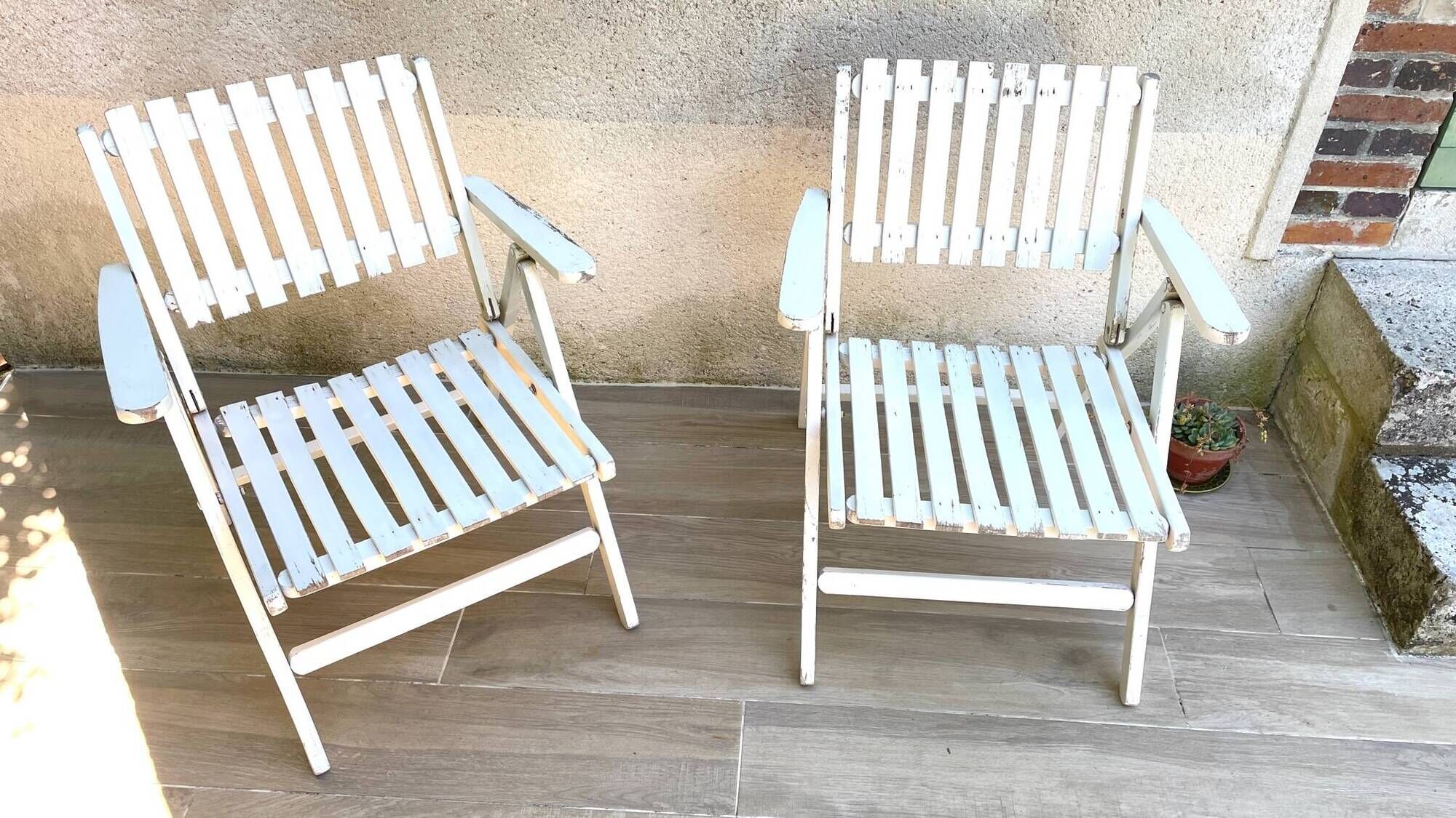 Pair of vintage wooden garden armchairs by r.gleizes
