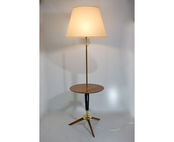 Tripod Lamp With Tablet Wood And Brass Vintage 1950 Selency Tripod Lamp With Tablet Wood And Brass, Tripod Floor Lamp Glass Table