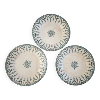 Set of 3 green Gien plates, Floretin model