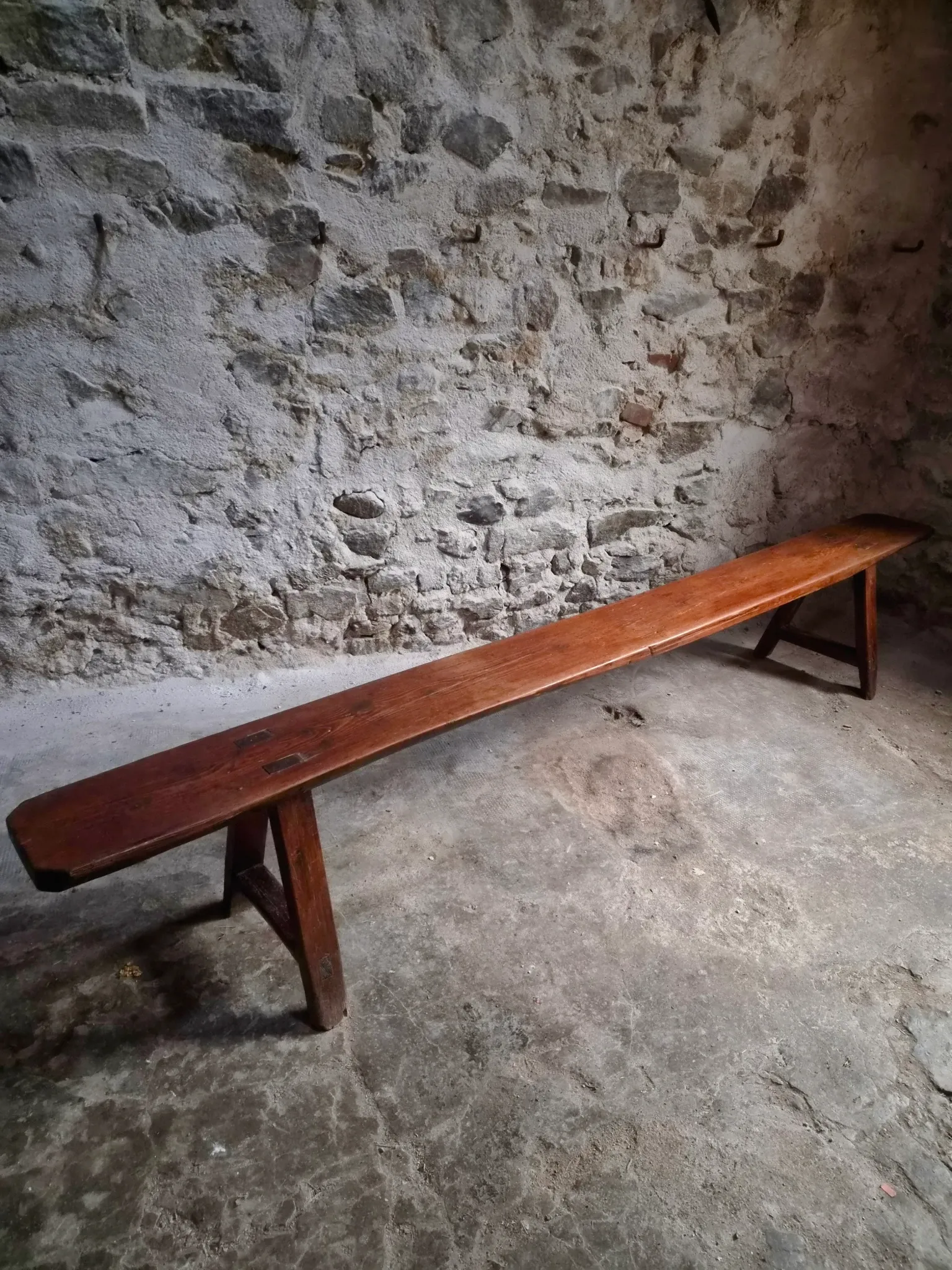 Antique farmhouse bench, 266 cm – oak and pine, 19th century, France