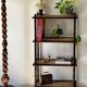 Vintage wooden shelf with cane, colonial style, 4 levels.
