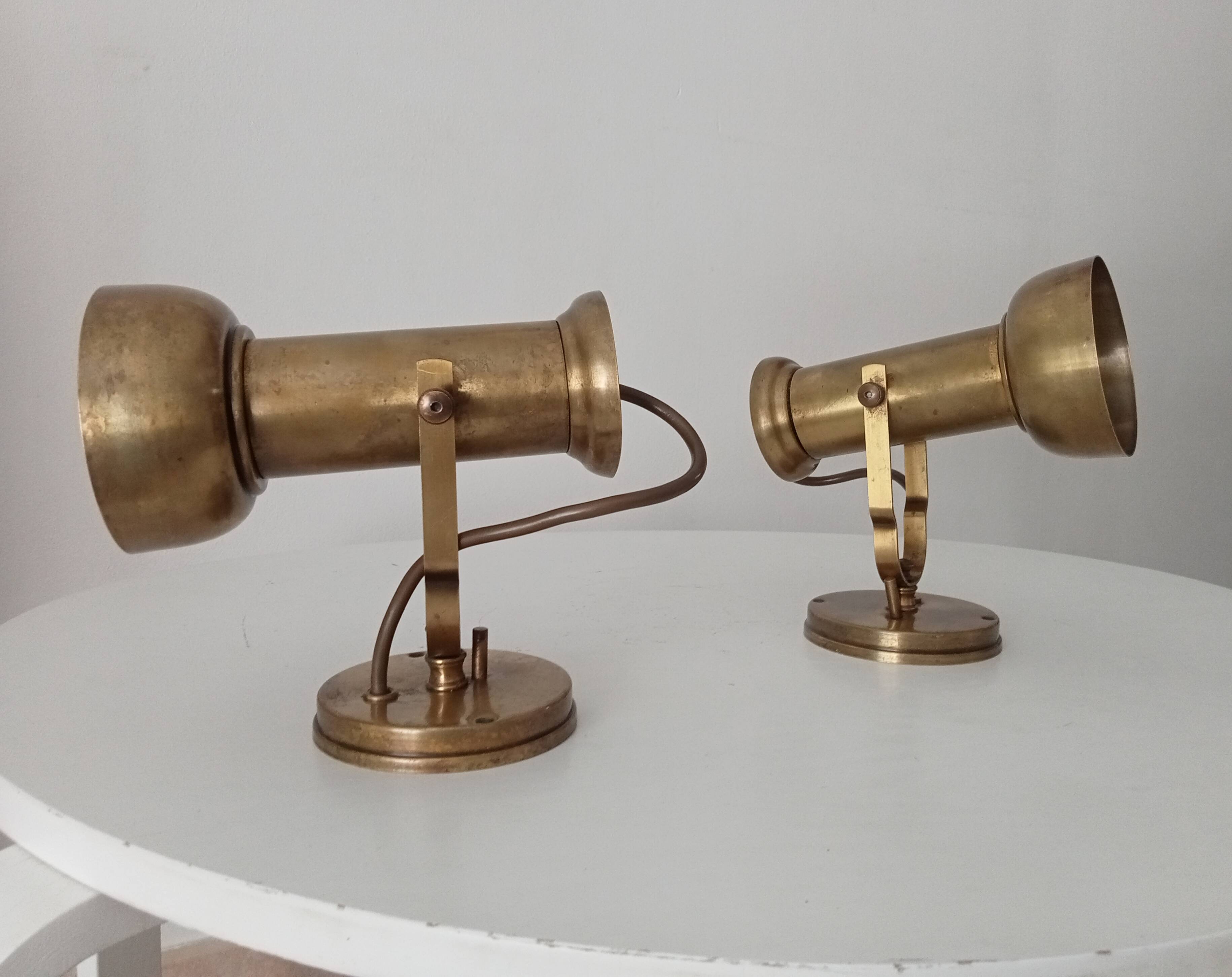 Pair of vintage wall sconces CVL in solid gold brass.