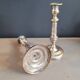 Pair of antique silver-plated brass candlesticks