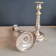 Pair of antique silver-plated brass candlesticks