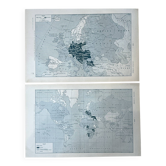 Set of 2 "Great War" maps - Europe and World Map 18x29cm
