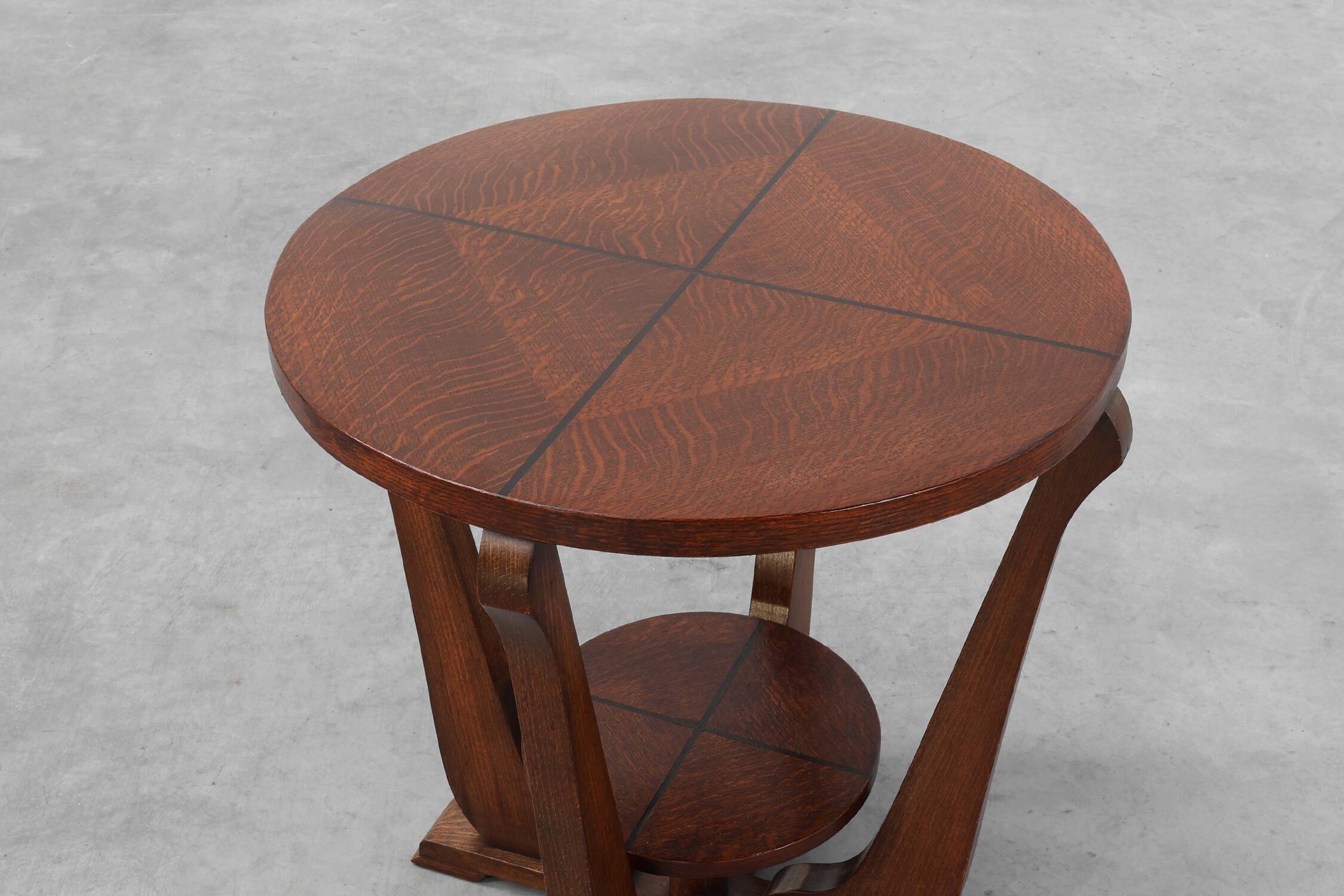 Art Deco Oak Side Table with Sculptural Base and Geometric Top, Belgium ca.