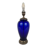 Risler and Carré. Large lamp in blue glass and silver frame, Minerve hallmark