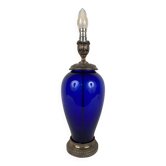 Risler et Carré. Grande lampe en verre bleu et monture argent, poinçon Minerve