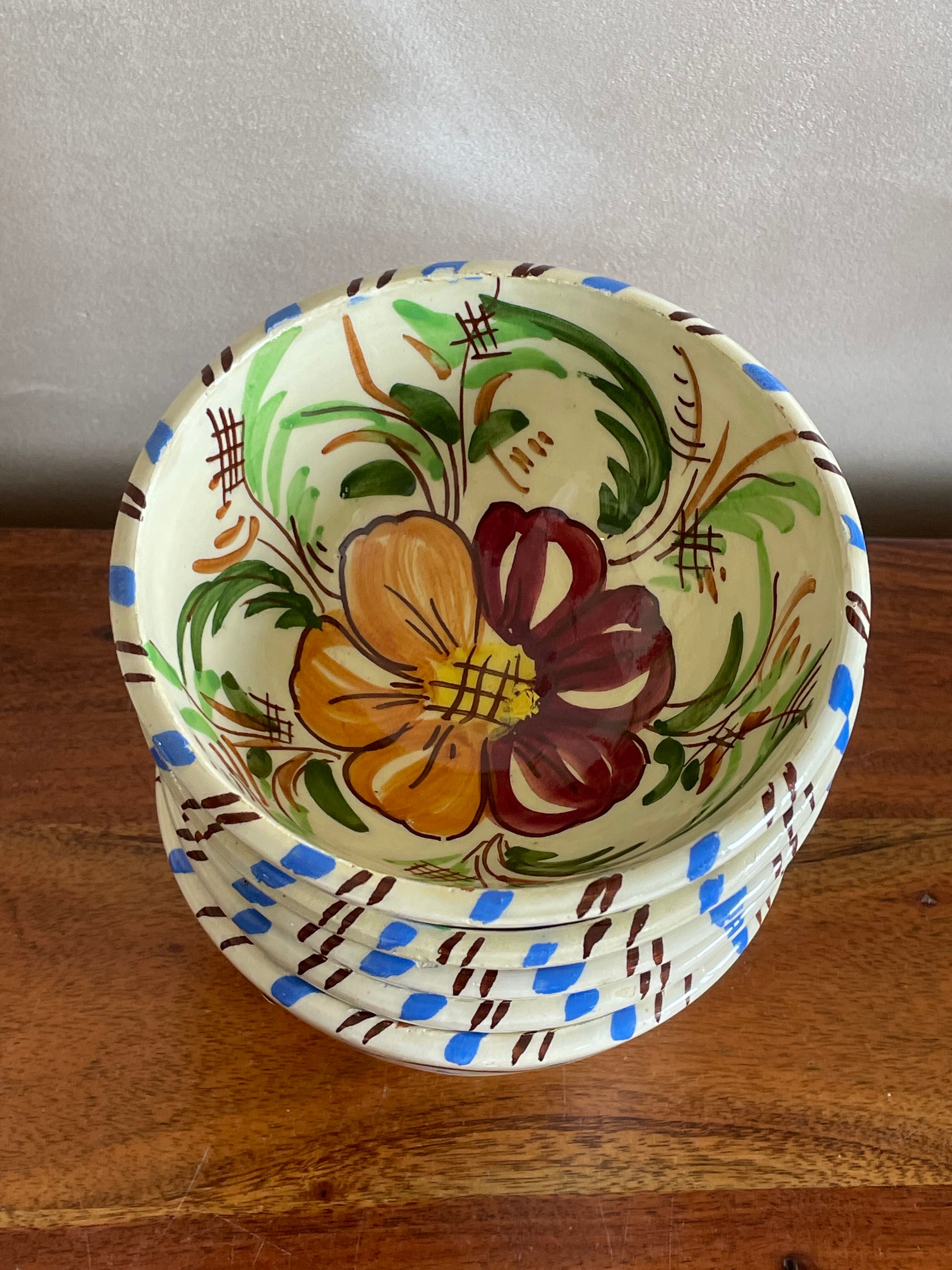 5 bols fleurs en céramique