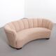 Danish curved banana sofa in a powder pink wool fabric, 1940s