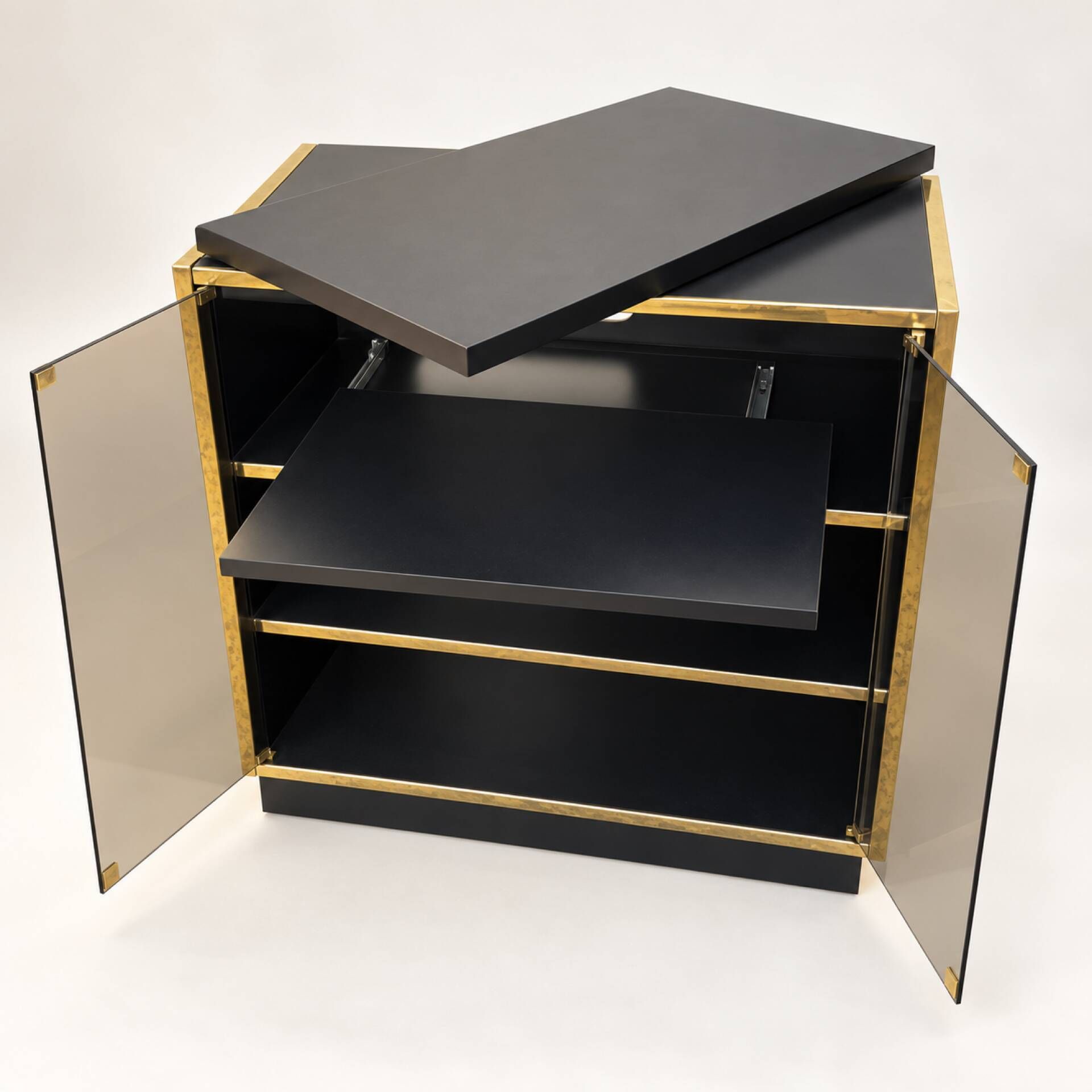 Vintage black and gold hi-fi/TV unit – 1970s–80s
