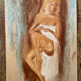 Signed pastel painting of a female portrait "The Manicure"
