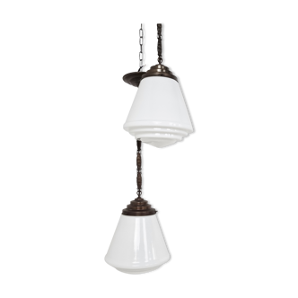 Antique conical opaline pendant lights 1930s, set of 2