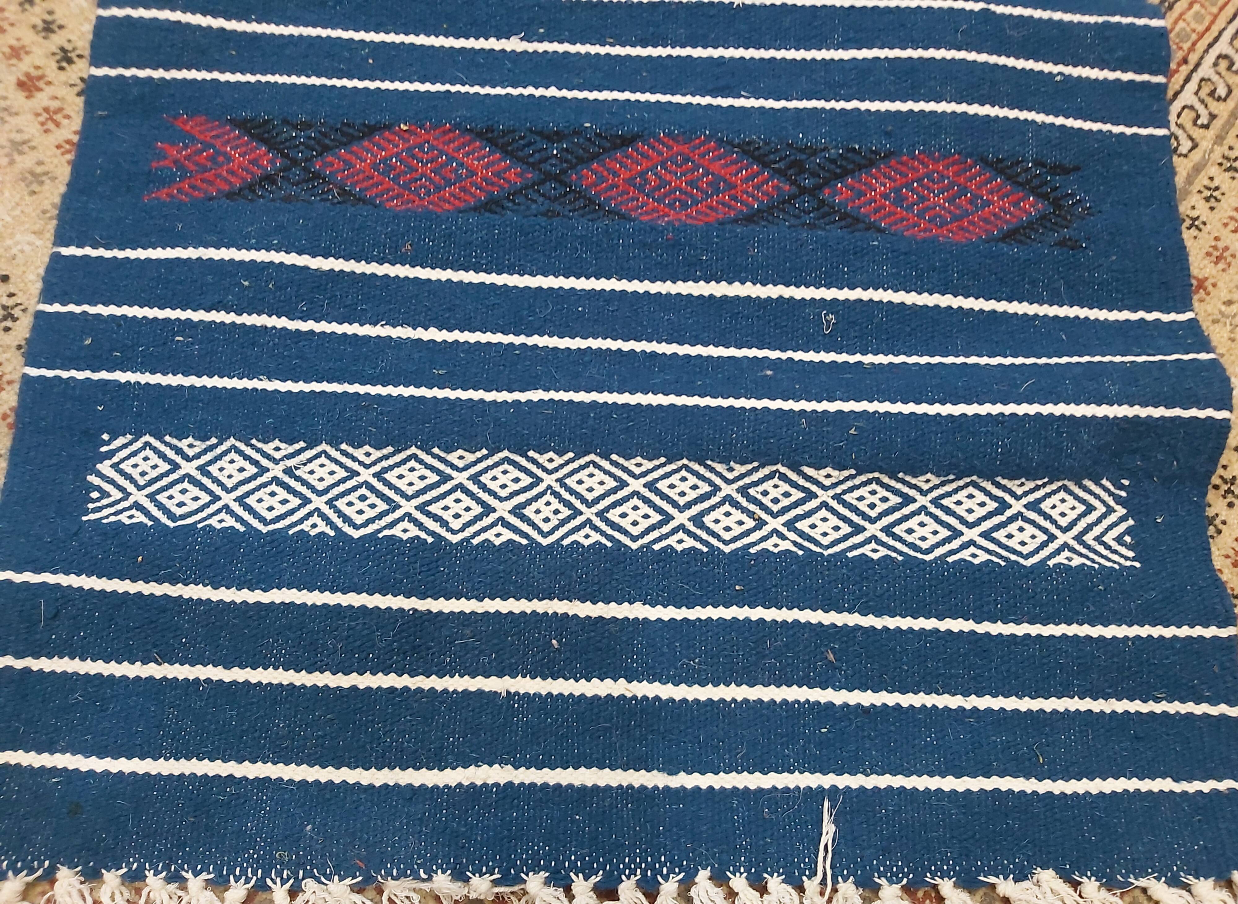 Carpet corridor blue and white handmade Berber style
