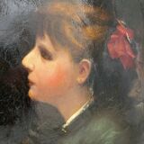 HST painting "Portrait of a young woman with a red bow" 19th century for restoration