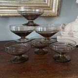 6 vintage glass ice cream or fruit cups or trou normand in blown brown glass.