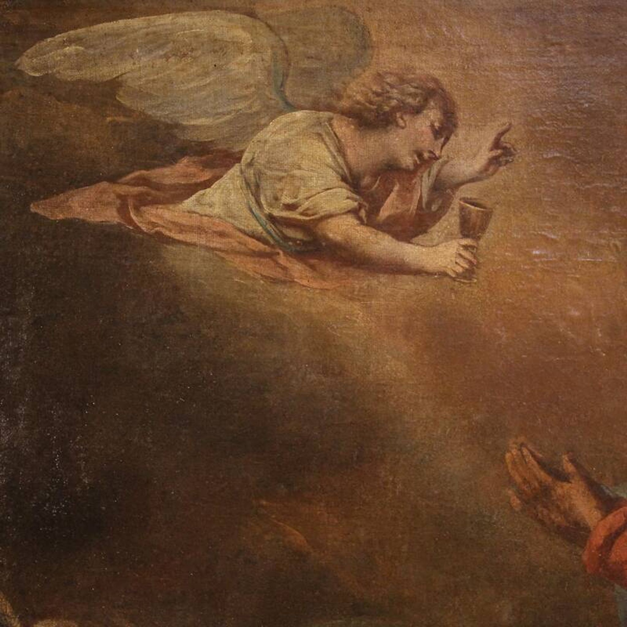 Antique Italian painting Christ in the Garden of Olives from 17th century
