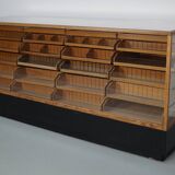 Vintage German Oak Glass Shop Counter Haberdashery Cabinet Vitrine, ca 1950