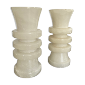 Pair of vintage alabaster candle holders