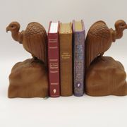 Unusual Pair of Vintage Hand-Carved Vulture on a Rock Wooden Bookends
