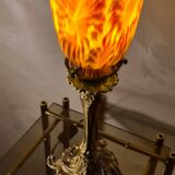 art nouveau rocaille style bronze lamp, superb tulip, 36x15, very good condition