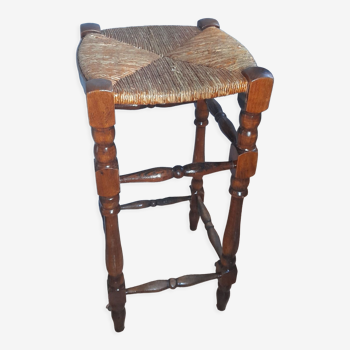 Veris turned solid wood stool, mulched seat, rustic country - vintage