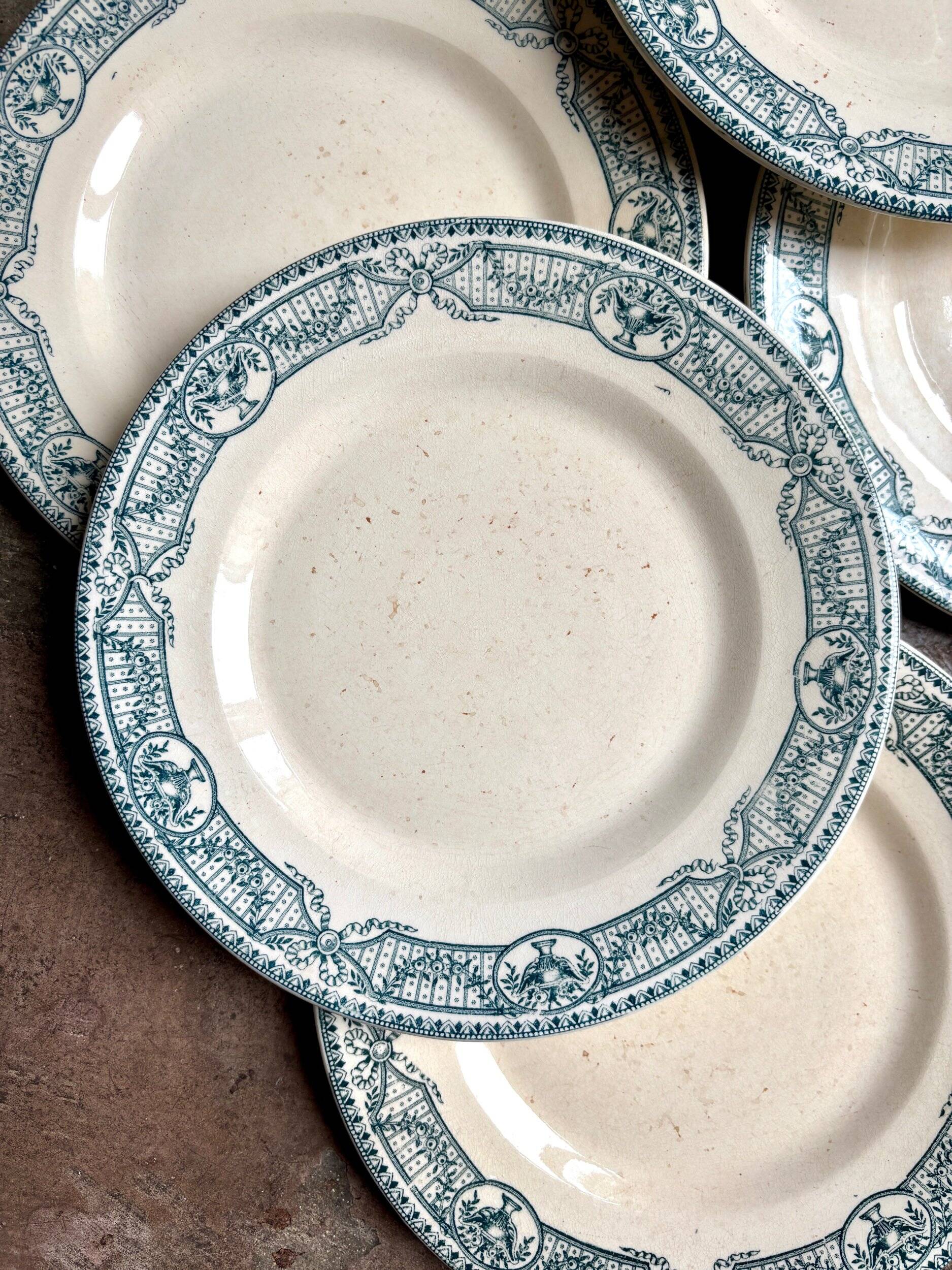6 dessert plates, Salins ironstone, "Directoire" service.