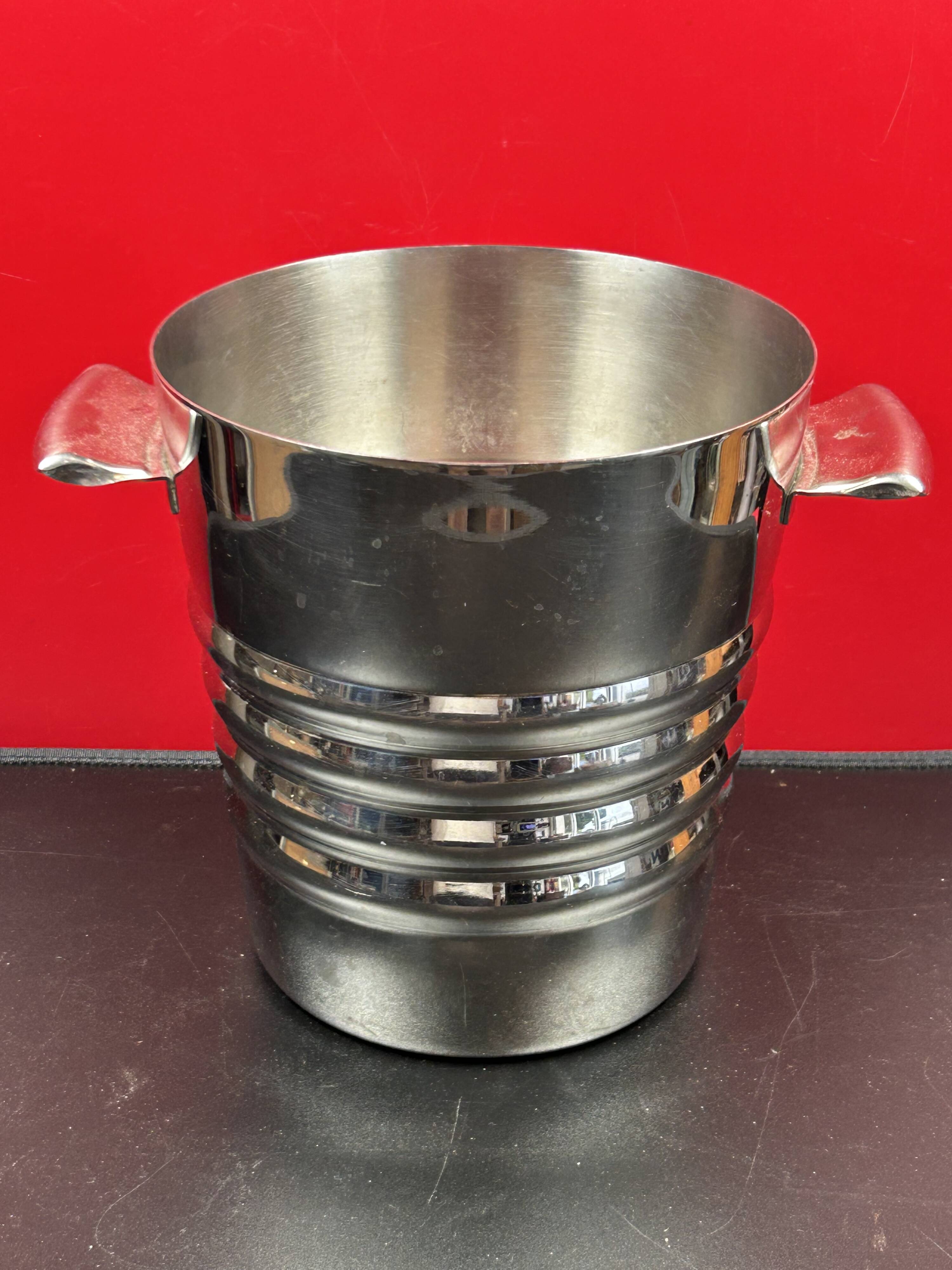 Ice Bucket, Champagne Bucket, Wine Bucket, 80s Vintage Stainless Steel 20 cm
