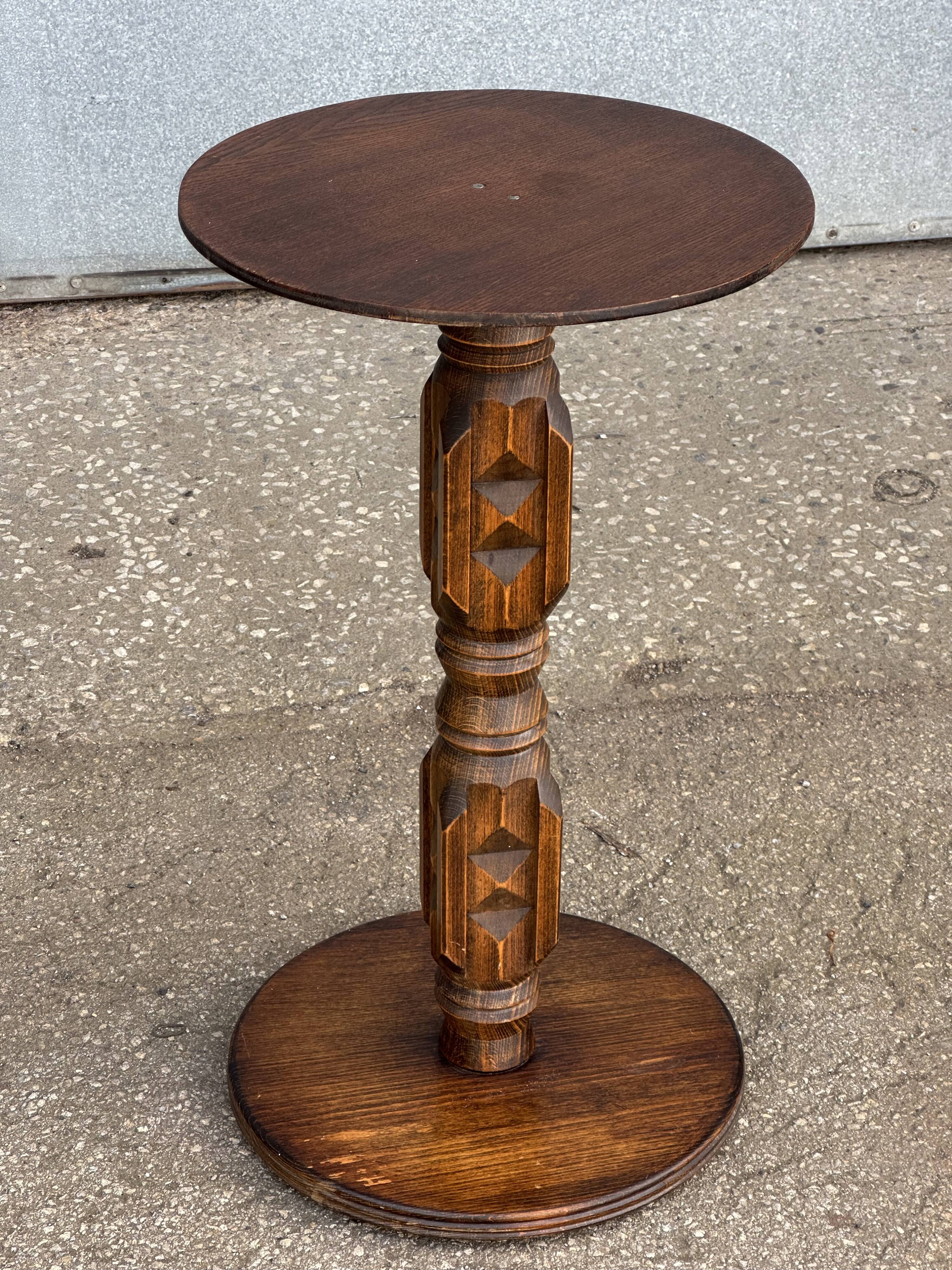 1930s carved wood side table - oak and pine