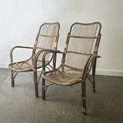 Pair Mid-Century 1960s Vintage Rattan Bamboo Lounge Arm Chairs