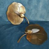 House florart pair wall lamps leaves nenuphar brass circa 1960