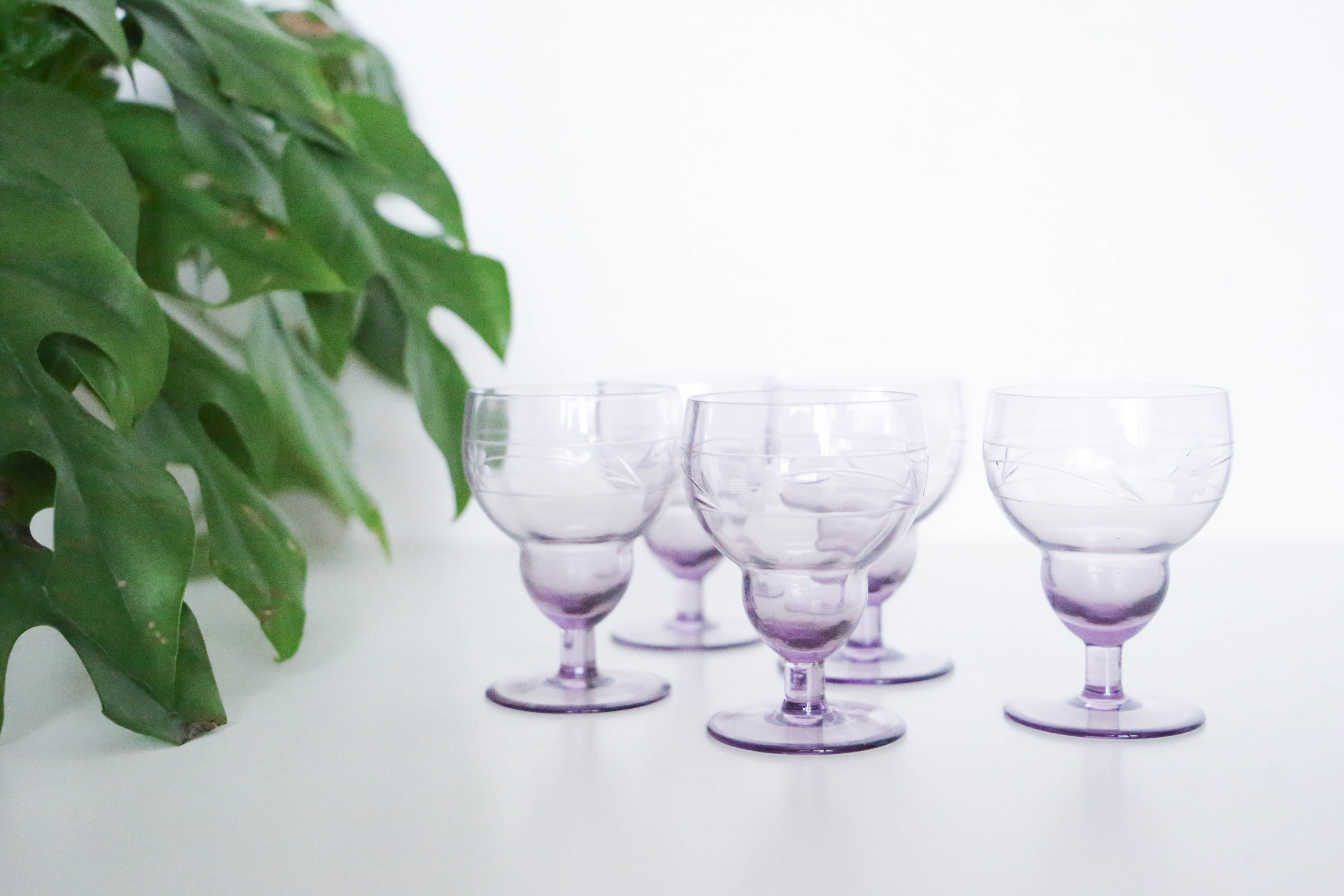 Purple wine glasses x5, art deco, delicate, antique, ancient