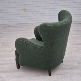 Fauteuil danois des années 1960, état d'origine, tissu d'ameublement, pieds en bois de hêtre.