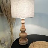 Vintage table lamp year 1980 in turned wood.