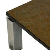 Vintage Square coffee table with slat stone top and chromed steel base - 1960s