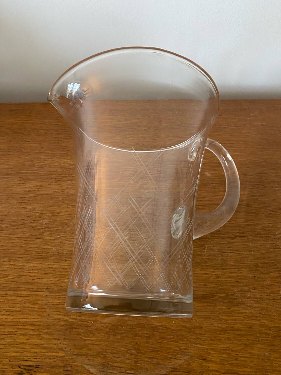 Antique Clear Blown & Engraved Glass Pitcher Vintage Service