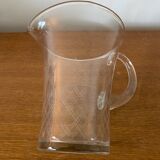 Ancien Pichet Verre Soufflé & Gravé Transparent Service Vintage