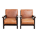 Ensemble de 2 fauteuils Art Déco en cuir de vache couleur cognac du 20e siècle.