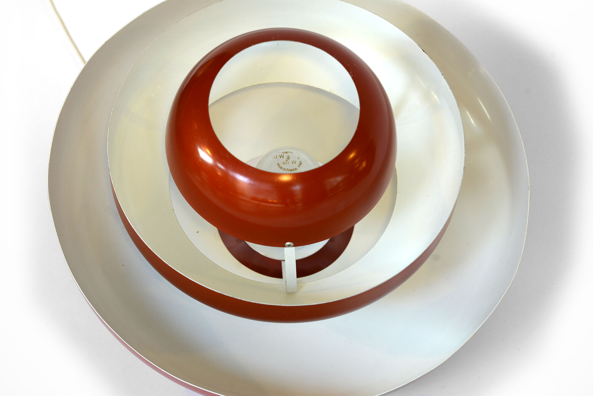 Layered metal pendant light with candy apple lacquer, Sweden 1970s