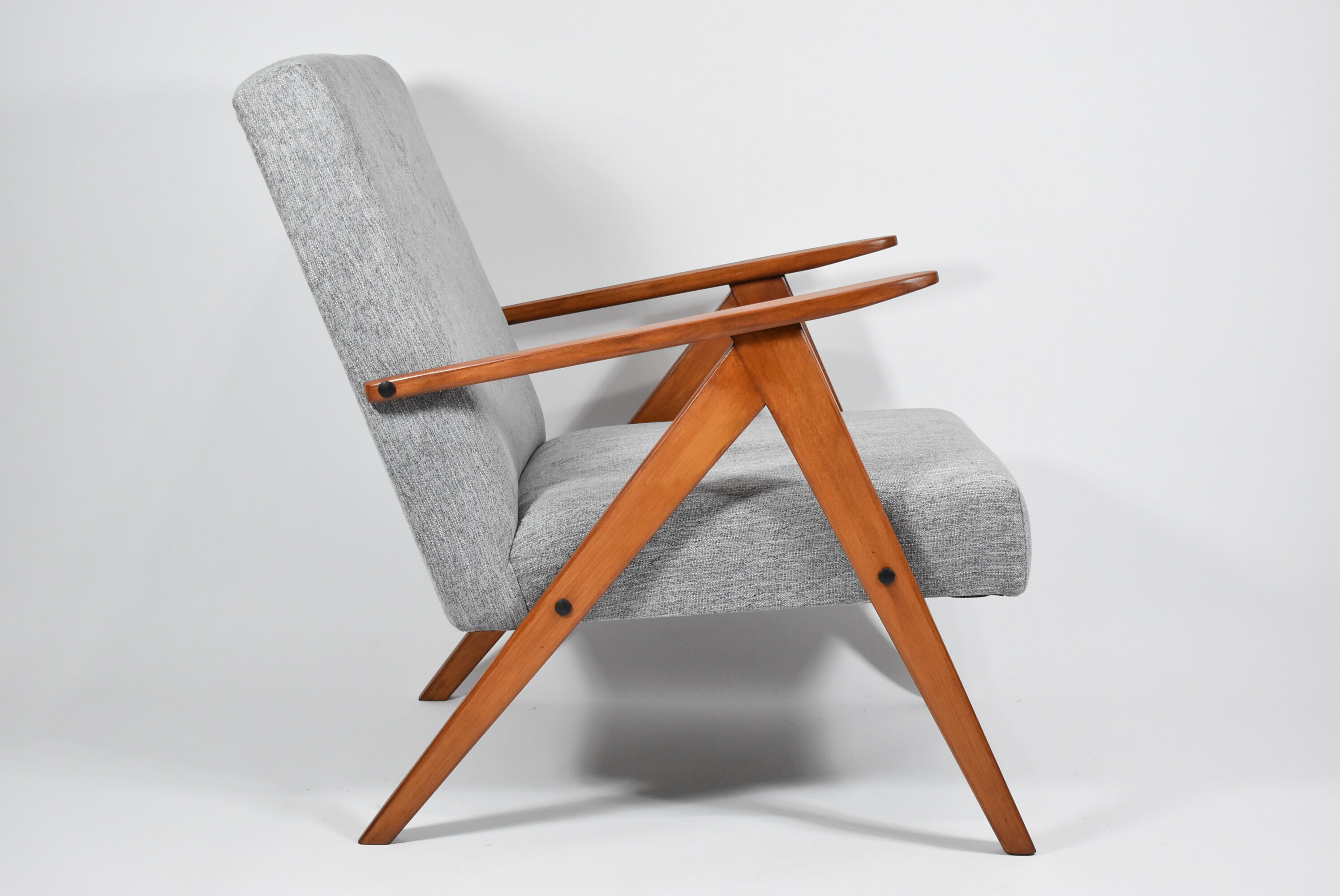 Vintage armchair Compas, 1960s, restored, grey fabric, teak