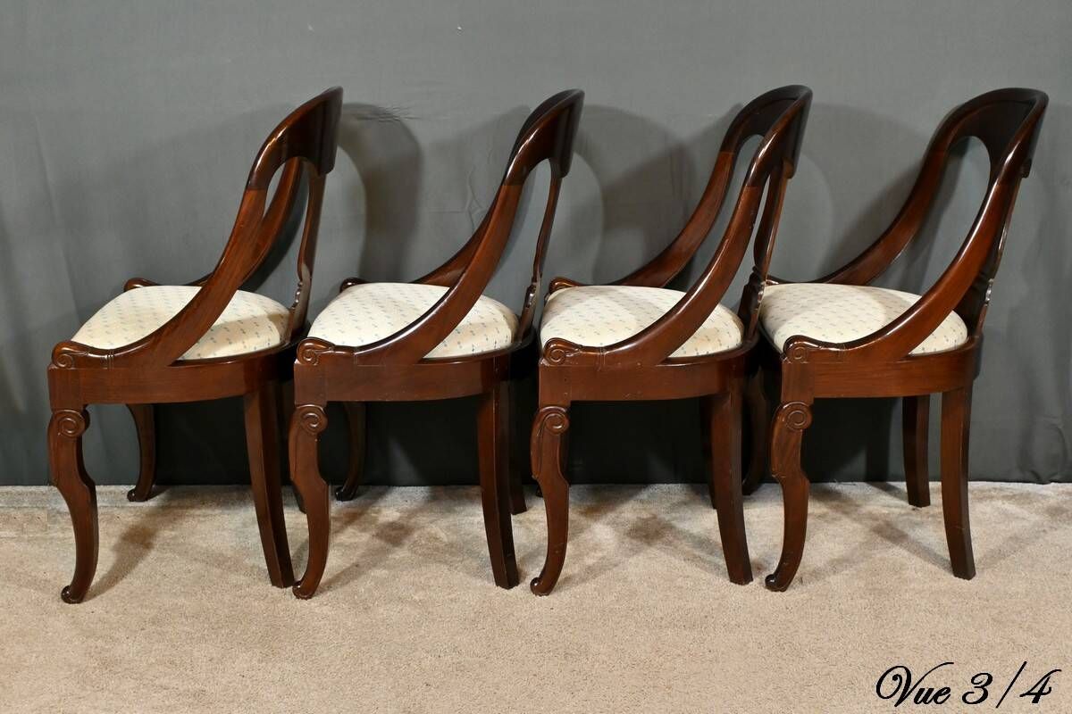 Set of 4 Gondola Chairs in Mahogany, Restoration period – Part 1, 19th century