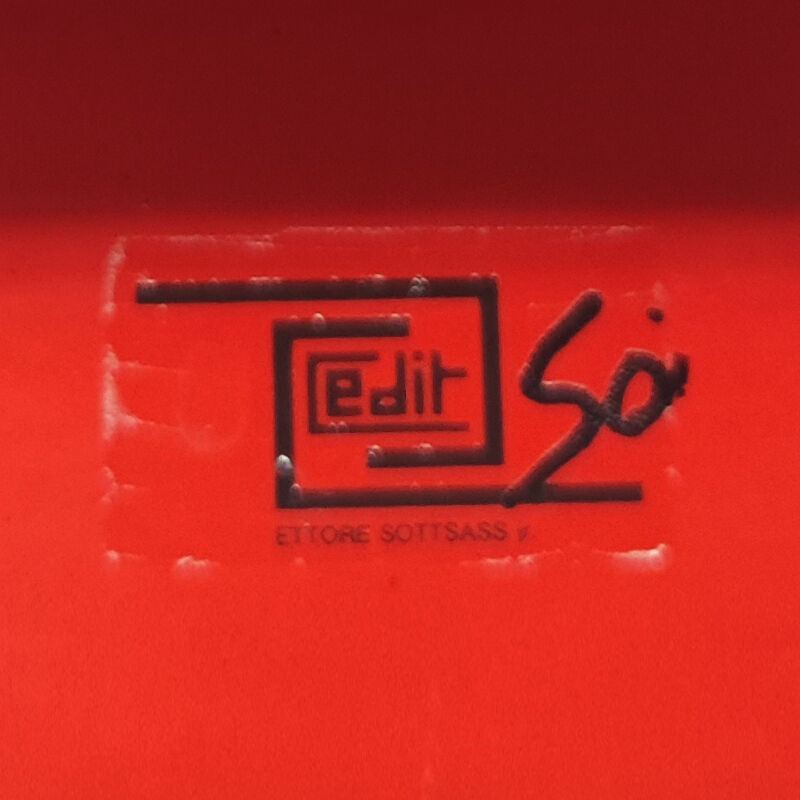 1980s red vase "hsing" by ettore sottsass. made in italy