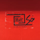 1980s red vase "hsing" by ettore sottsass. made in italy