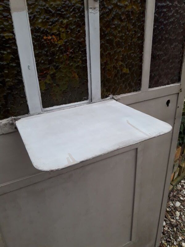 Workshop door 258.4x98.5cm in iron and colored cathedral glass