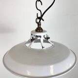 Industrial White Enamel Factory Pendant Lamp, 1960s