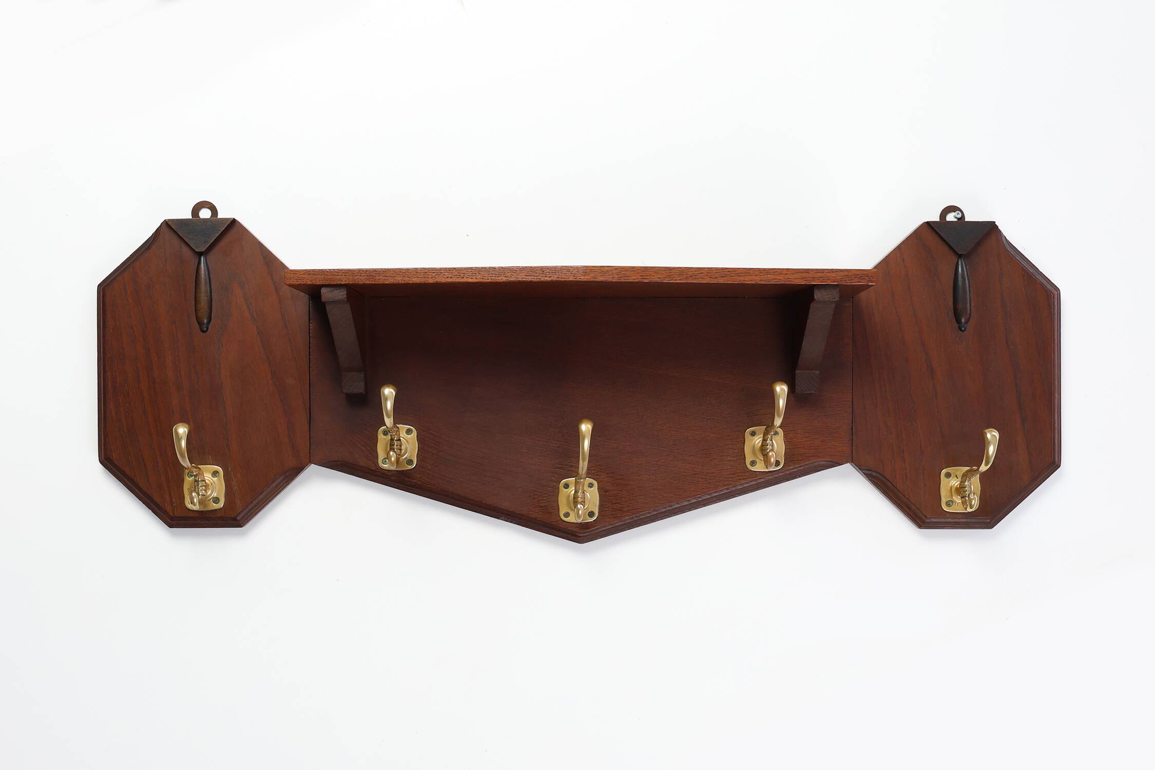 Art Deco coatrack in oak and copper, Belgium 1920s