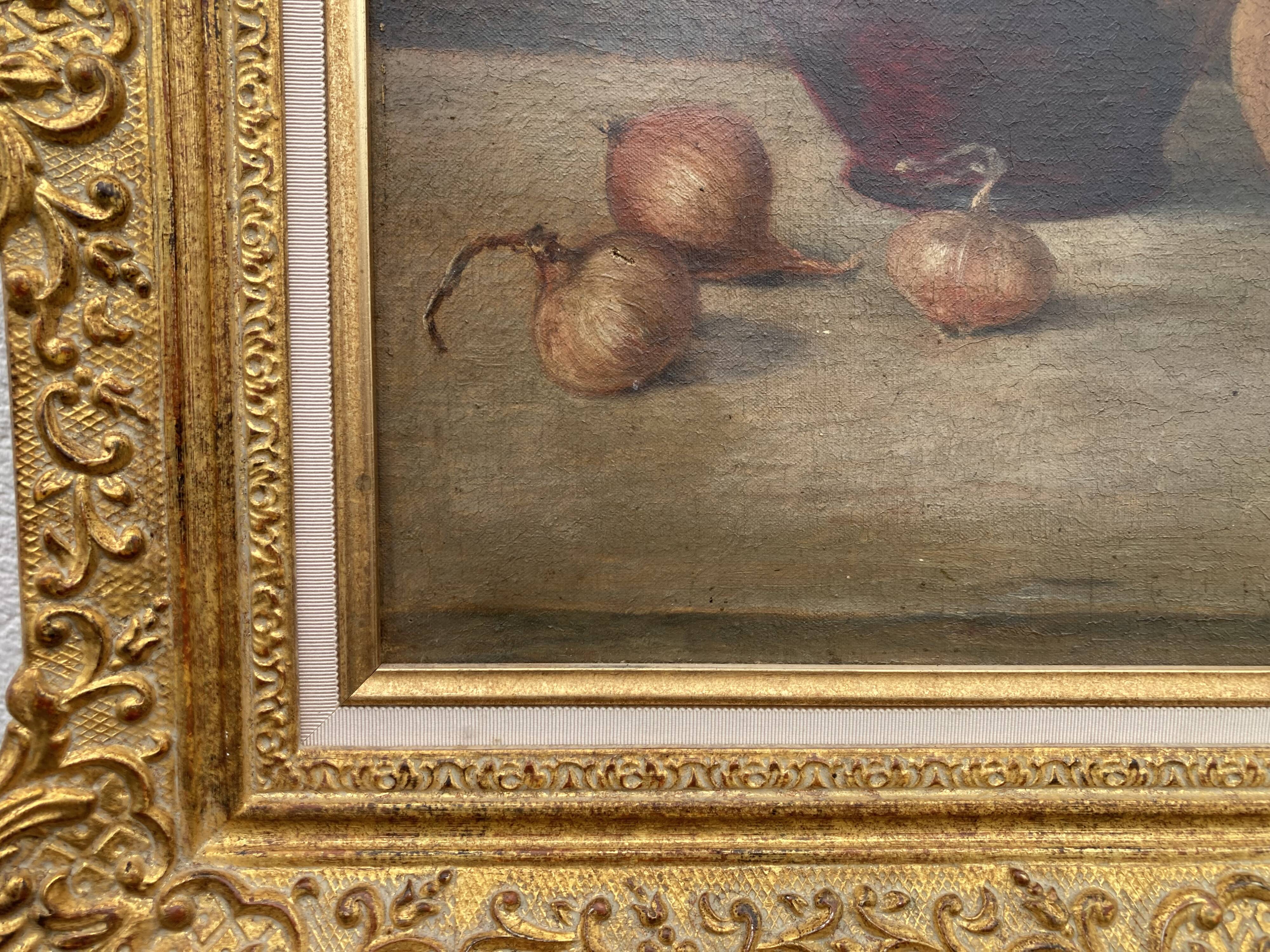 French School, Still Life with Gourd and Jug, Oil on Canvas Frame