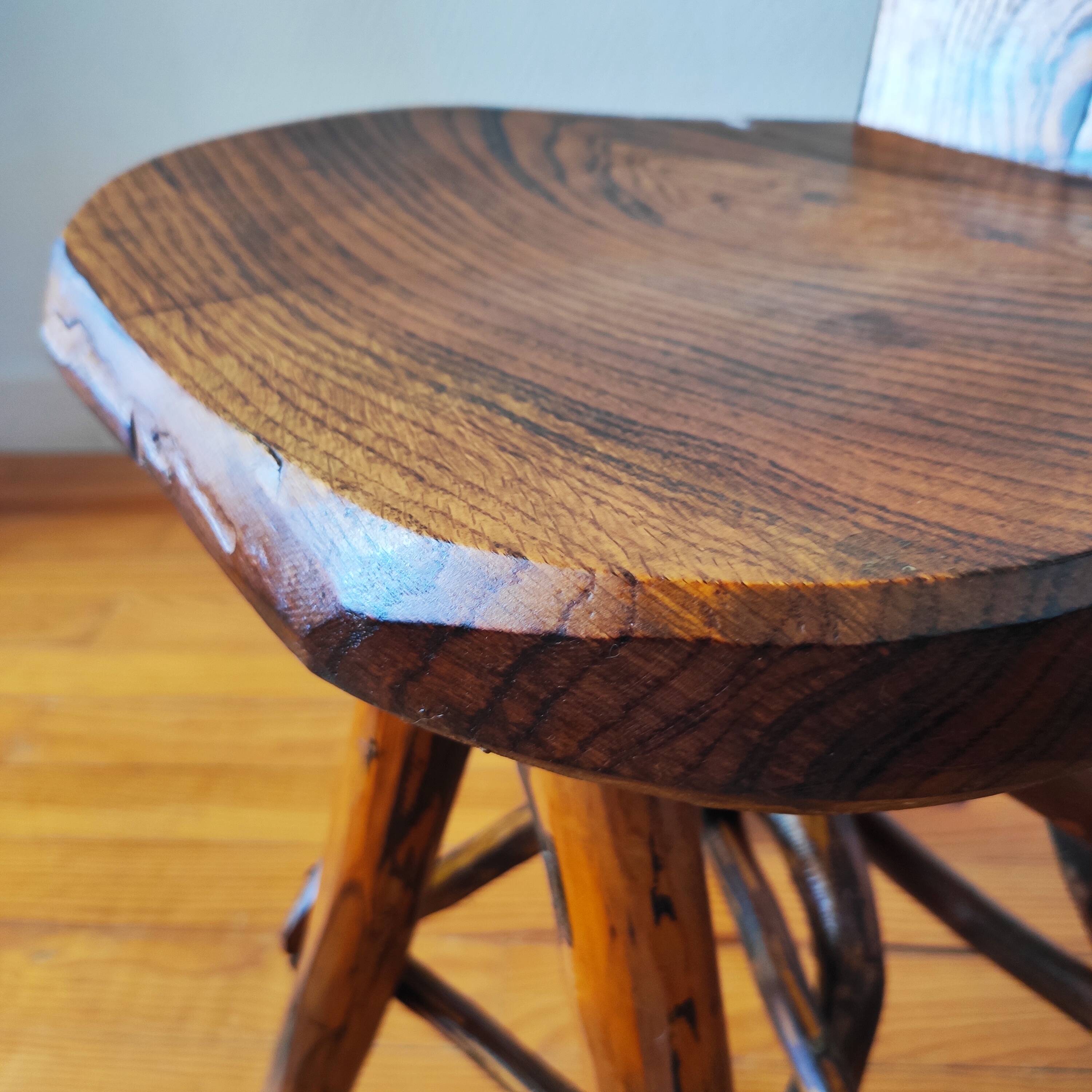 Vintage solid wood chair, popular art, brutalist style, 1950s, heart-shaped backrest.