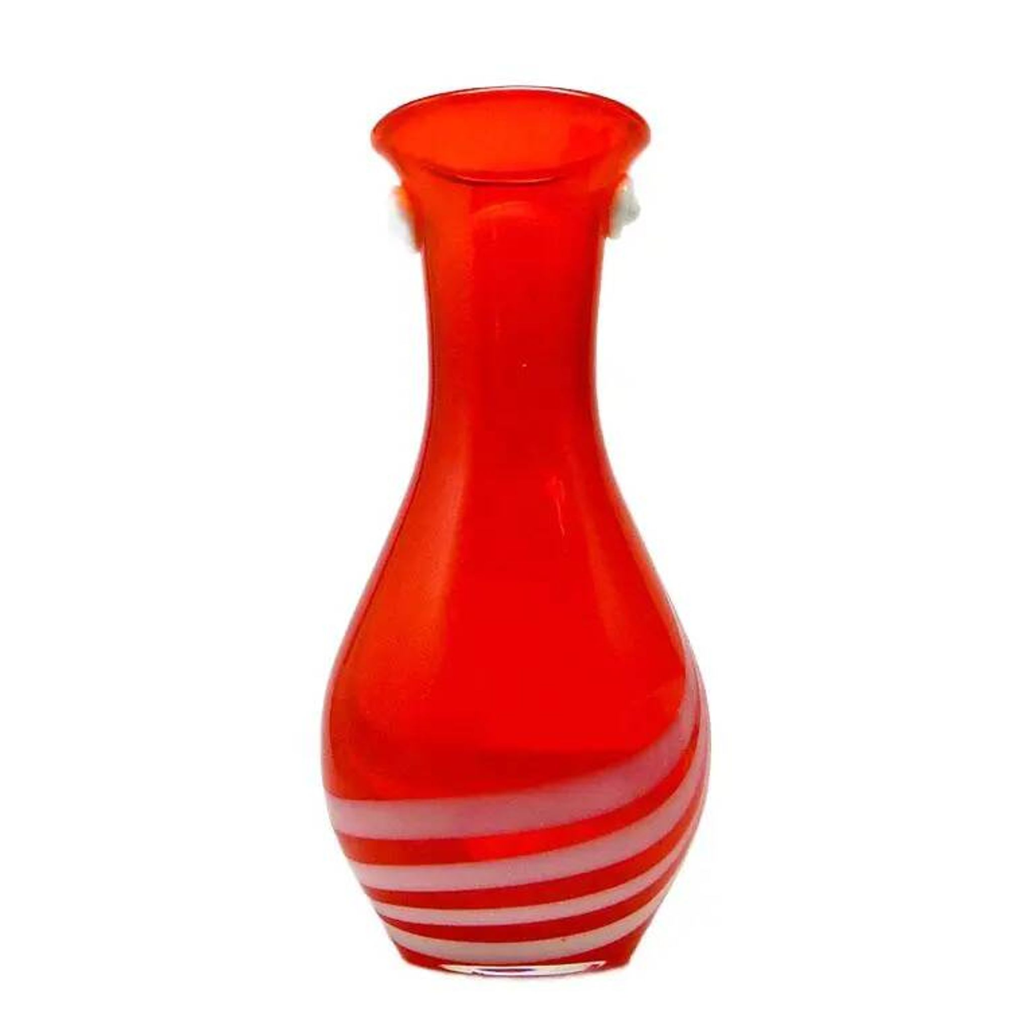Vase with eyelet, mid-century modern, red glass, designed by L. Fiedorowicz, Poland, 1970s