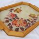 Large wooden tray and handmade glass paste decoration
